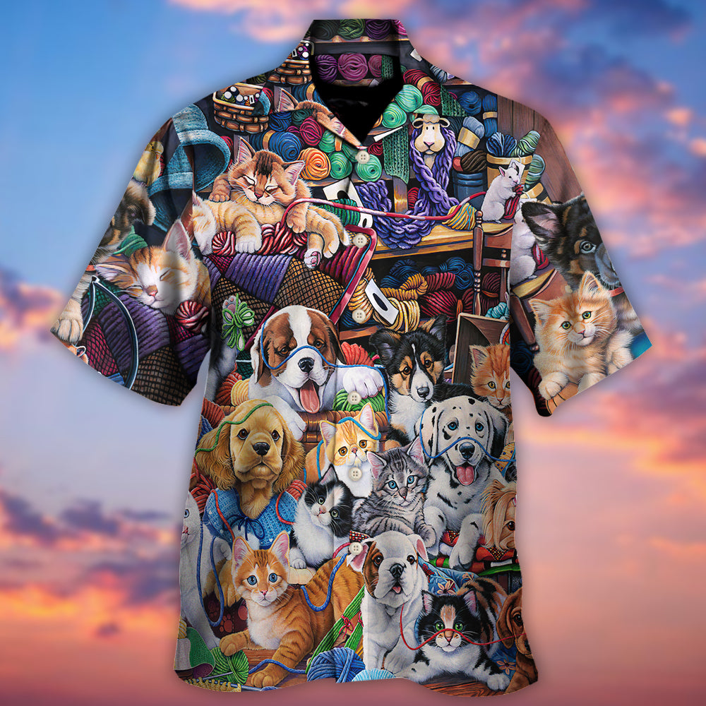 Dog And Cat Play Yarn Together - Hawaiian Shirt - Reefox