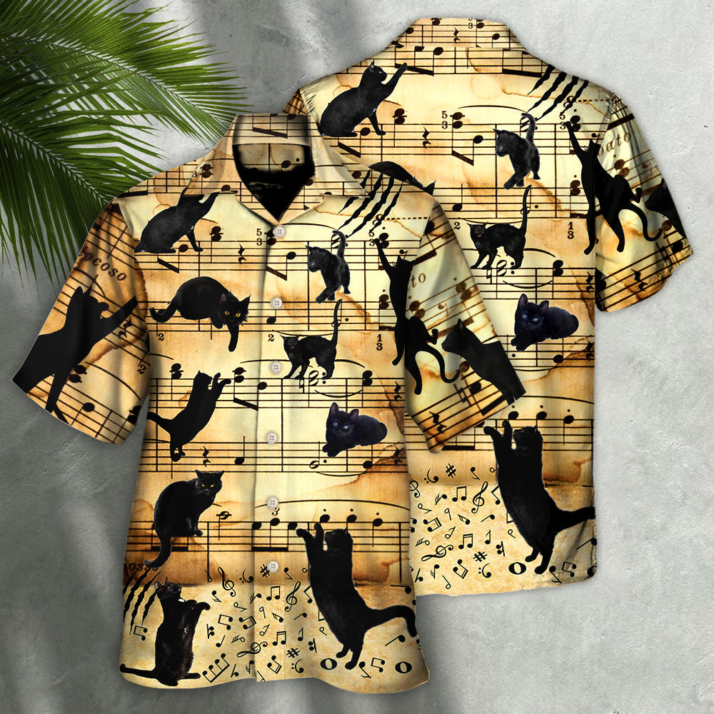 Black Cat Love Music Note - Hawaiian Shirt - Reefox