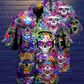 Hippie Skull Color Flowers - Hawaiian Shirt - Reefox