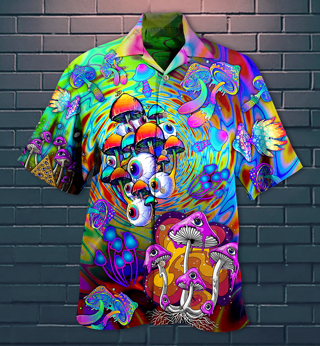 Hippie Mushroom Stay Trippy Little Hippie Colorful - Hawaiian Shirt - Reefox