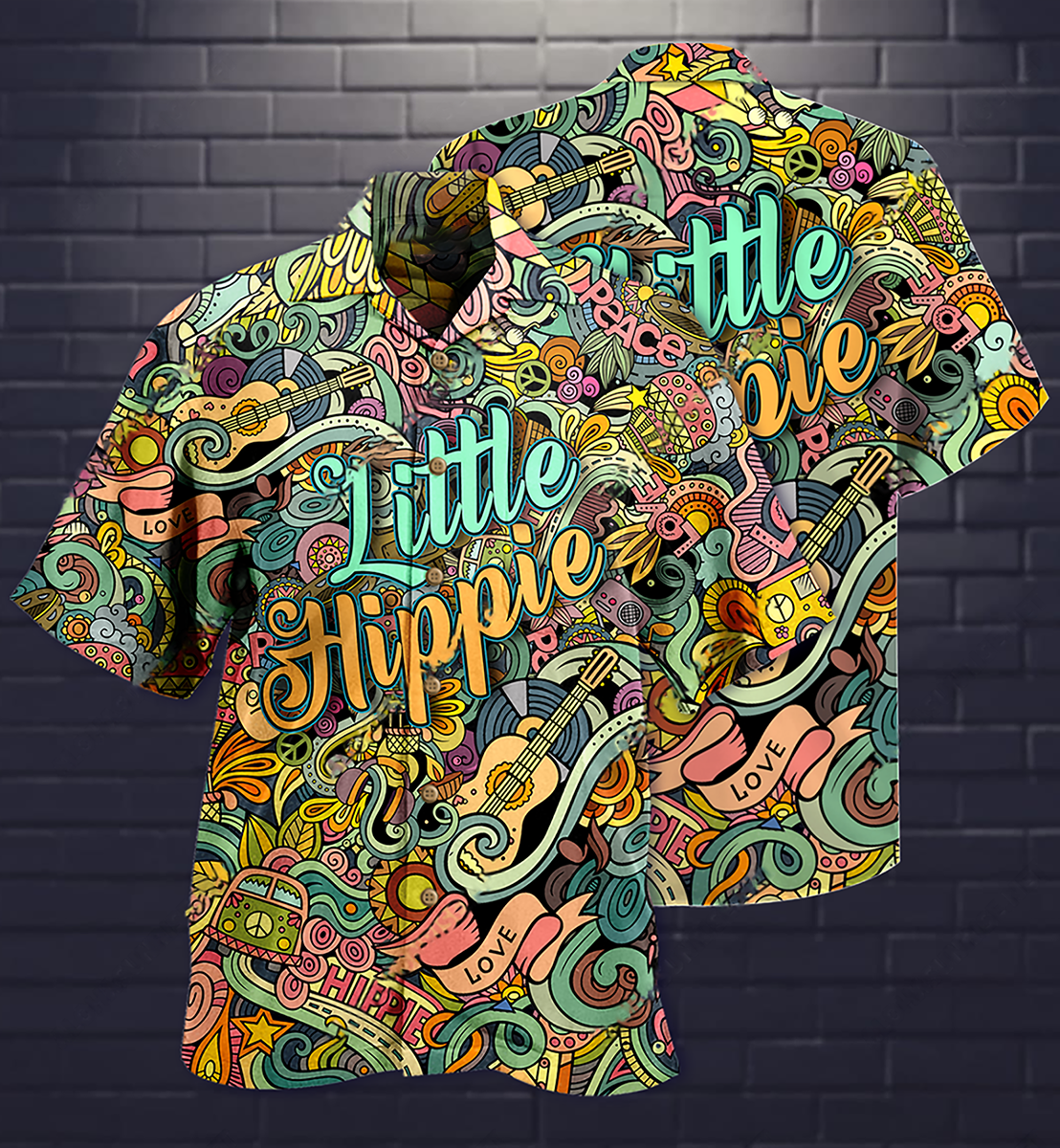 Hippie Music Love Guitar Peace Life Color Little Hippie - Hawaiian Shirt - Reefox
