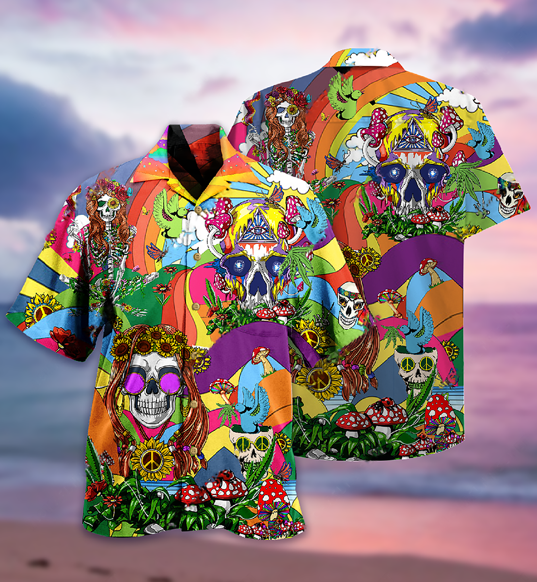 Hippie Skull Peace Life Color So Funny - Hawaiian Shirt - Reefox