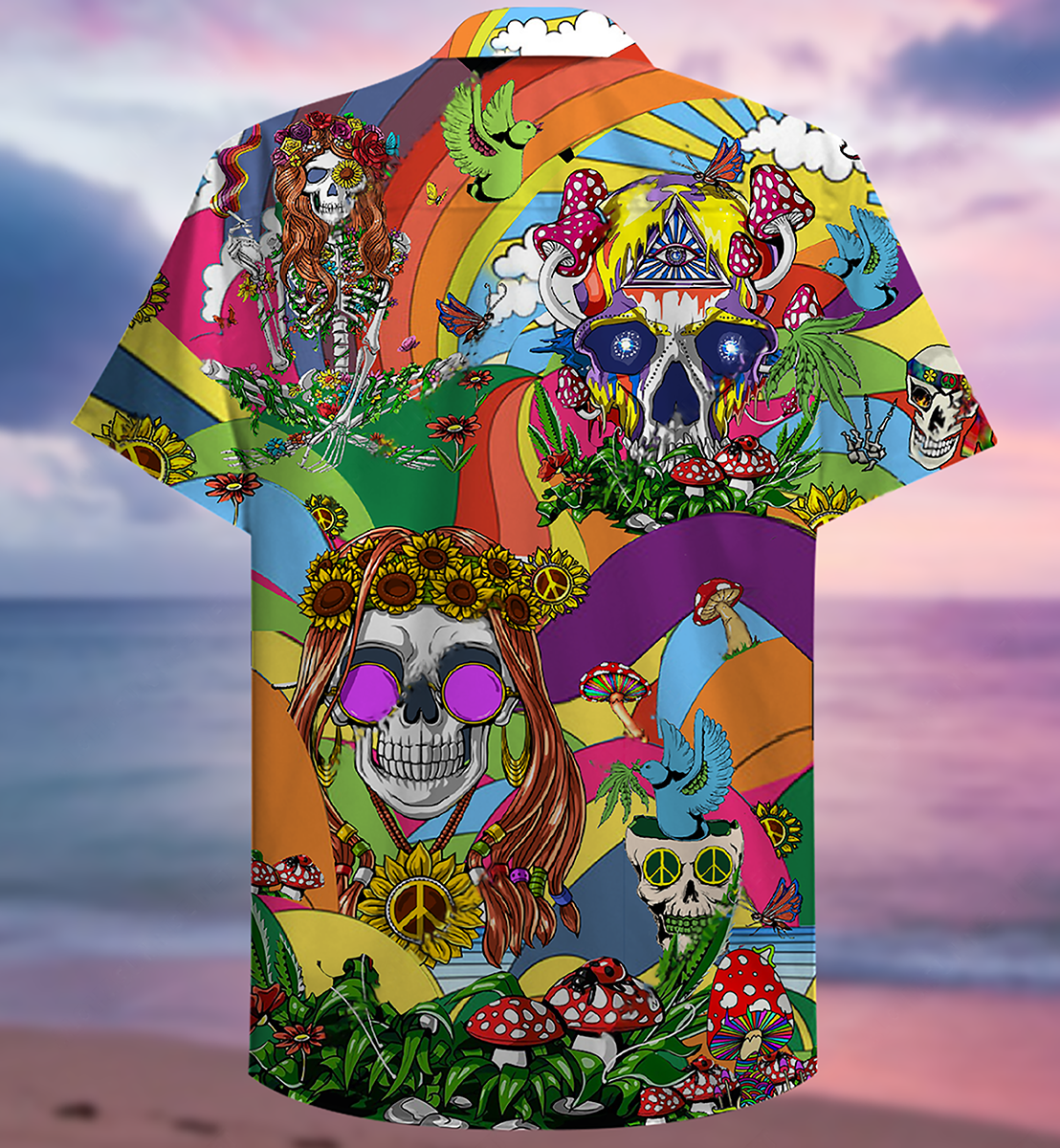 Hippie Skull Peace Life Color So Funny - Hawaiian Shirt - Reefox