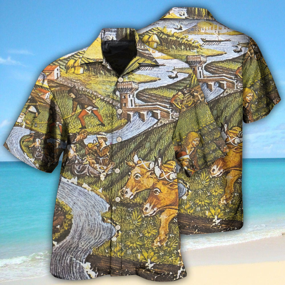 Farm Agriculture Cow Vintage - Hawaiian Shirt - Reefox