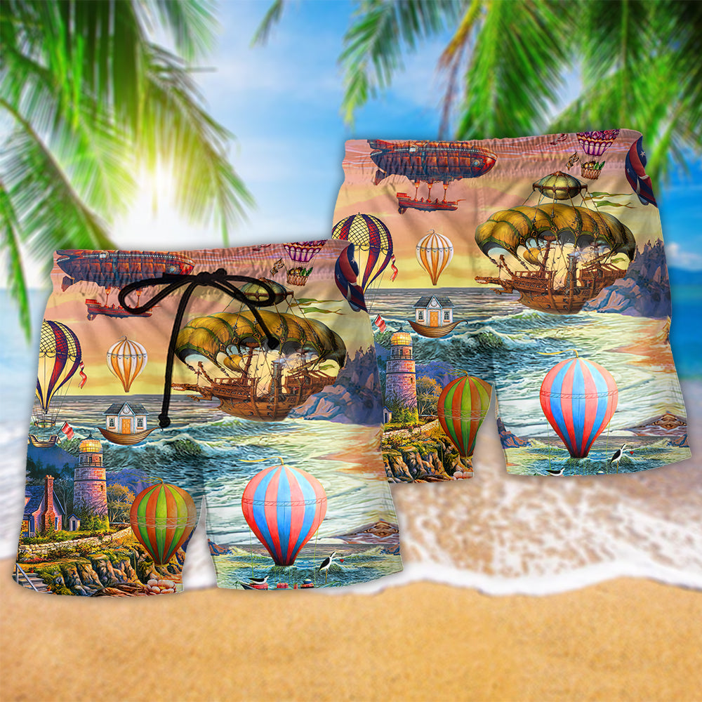 Air Balloon Steampunk Amazing Style - Beach Short Reefox - Owls Matrix LTD