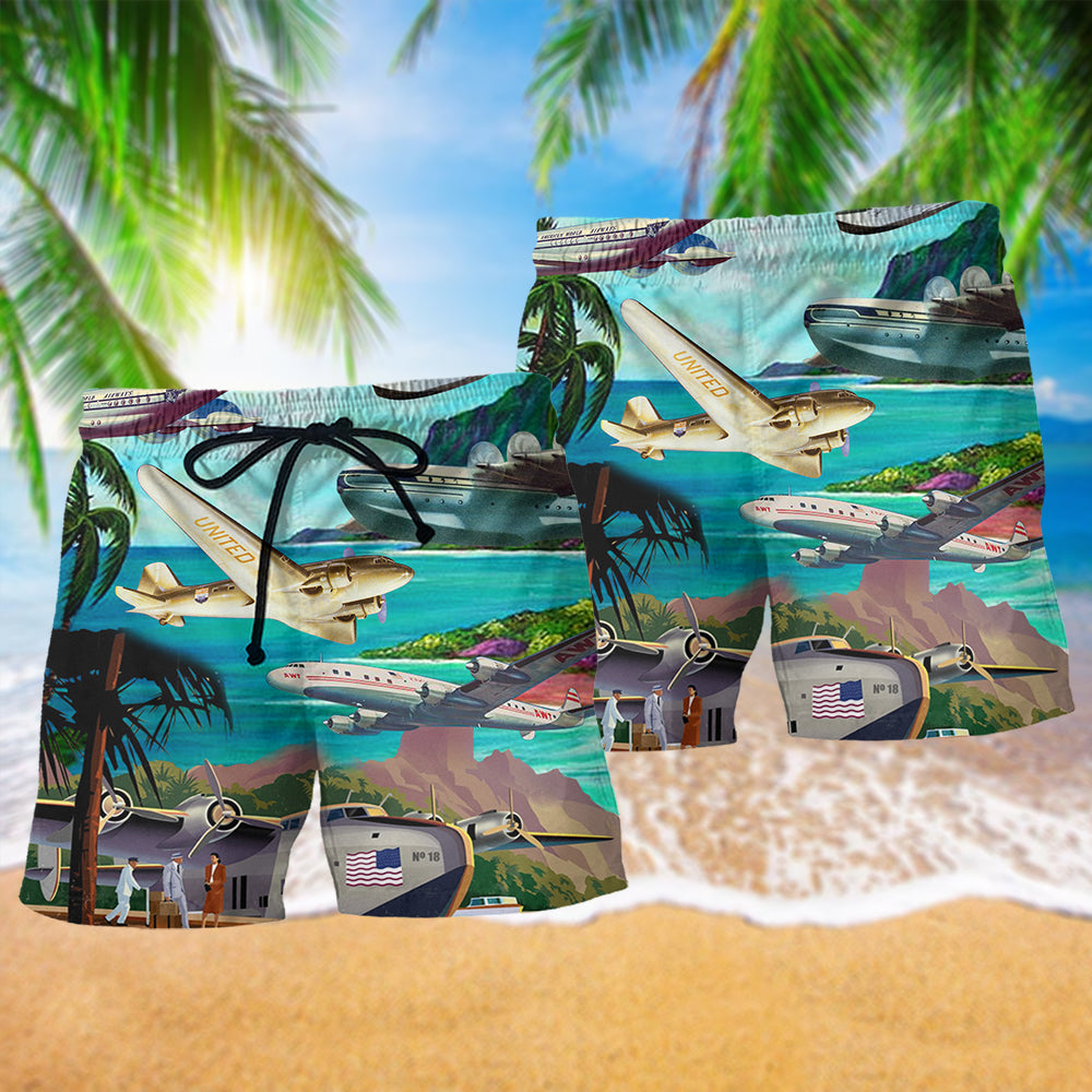 Airplane Fly To Hawaii Aircraft Love Life - Beach Short Reefox - Owls Matrix LTD