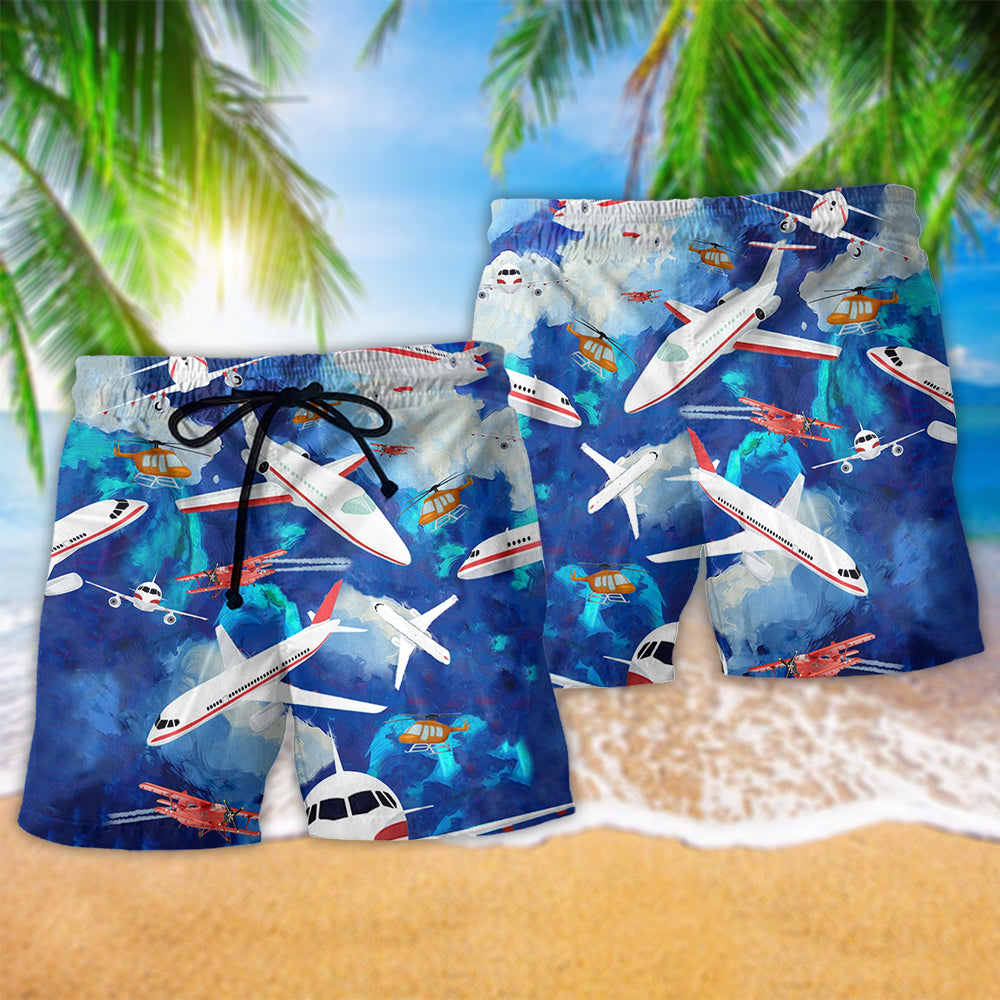 Airplane Life Is Simple Eat Sleep Fly - Beach Short Reefox - Owls Matrix LTD