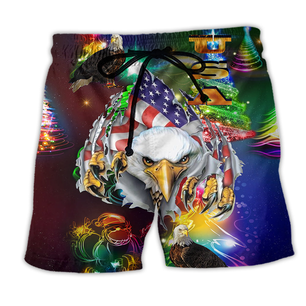 Beach Short / Adults / S America Love Eagle Merry Christmas - Beach Short Reefox - Owls Matrix LTD
