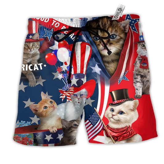 Beach Short / Adults / S America Proud To Be An Cat - Beach Short Reefox - Owls Matrix LTD