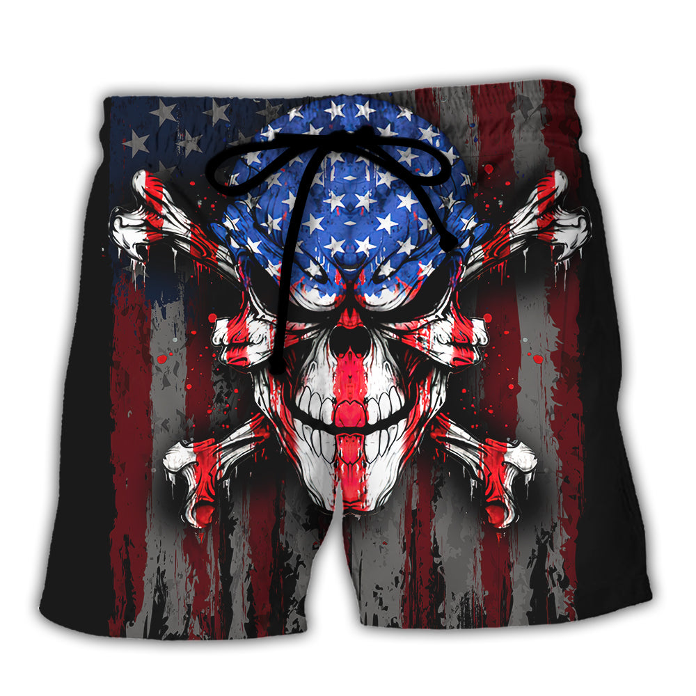 Skull This Is America We Eat Meat We Drink Beer We Own Guns We Speak English We Love Freedom If You Don't Like It GTFO! - Beach Short Reefox
