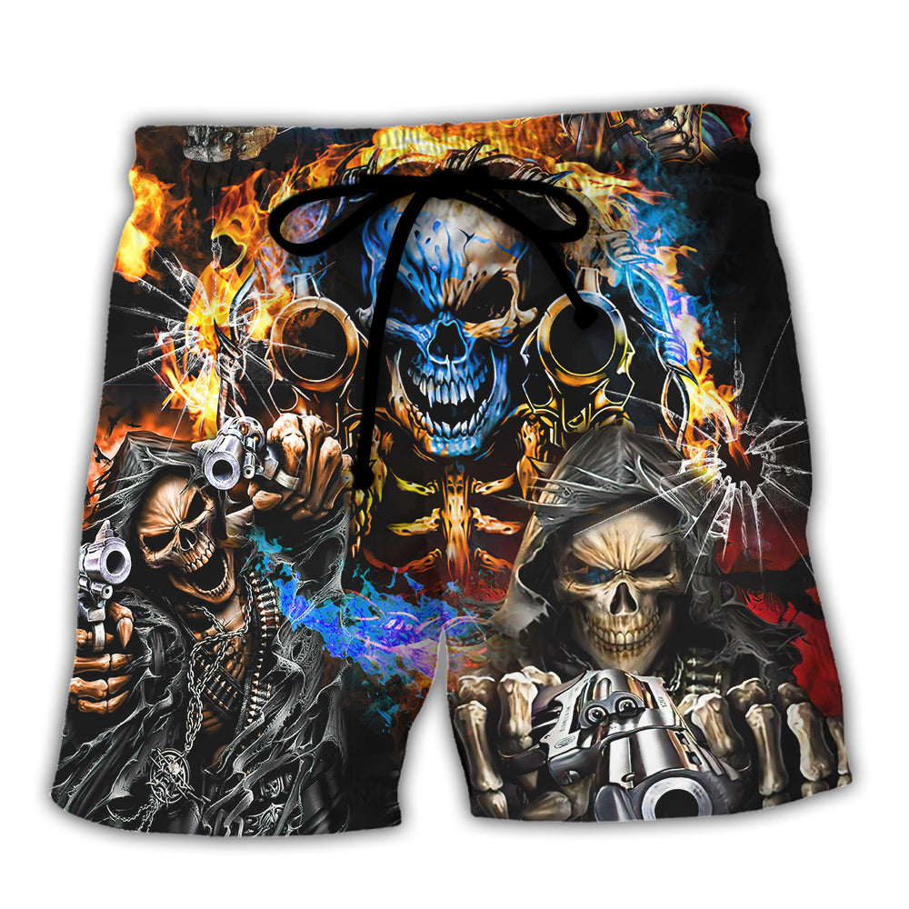 Skull Now I Lay Me Down To Sleep Beside My Bed A Gun I Keep And If I Wake And You're Inside The Coroner's Van Will Be Your Last Ride - Beach Short Reefox