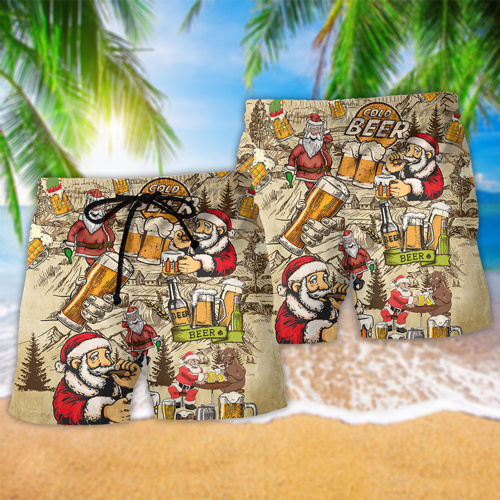 Beer Drinking Beer With Santa Claus - Beach Short Reefox - Owls Matrix LTD