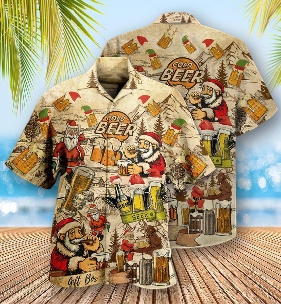 Beer Drinking Beer With Santa Claus - Hawaiian Shirt - Reefox