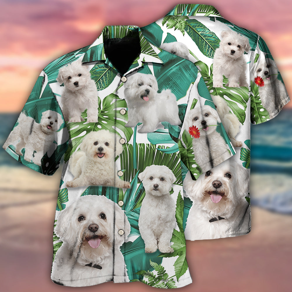 Bichon Frise Dog Tropical Leaf Style - Hawaiian Shirt - Reefox