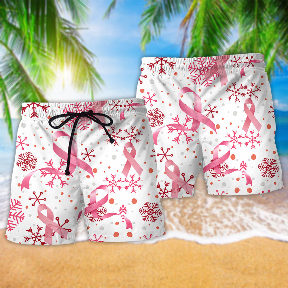 Breast Cancer Pink Ribbon Merry Christmas - Beach Short Reefox - Owls Matrix LTD