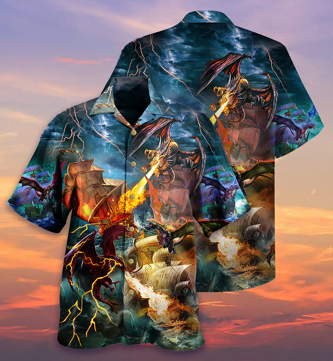 Dragon Fight With The Pirate Ship - Hawaiian Shirt - Reefox