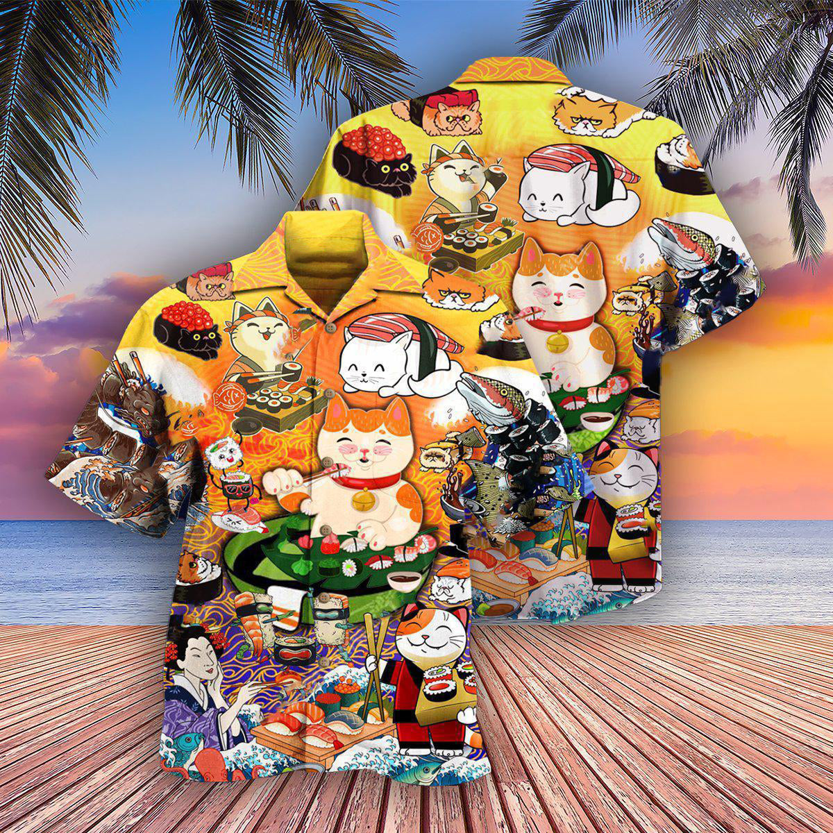 Cat Keep Calm And Eat Sushi - Hawaiian Shirt - Reefox
