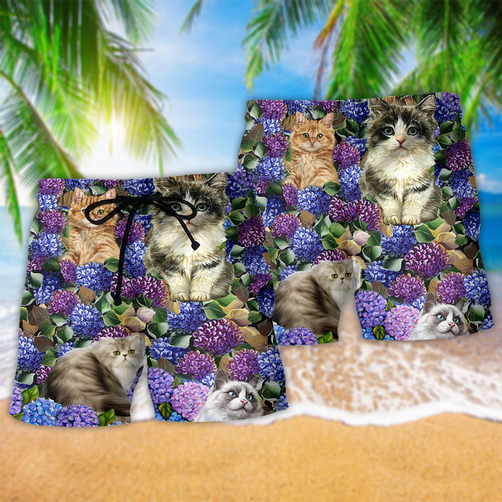 Cat Lovely And Flowers Purple - Beach Short Reefox - Owls Matrix LTD
