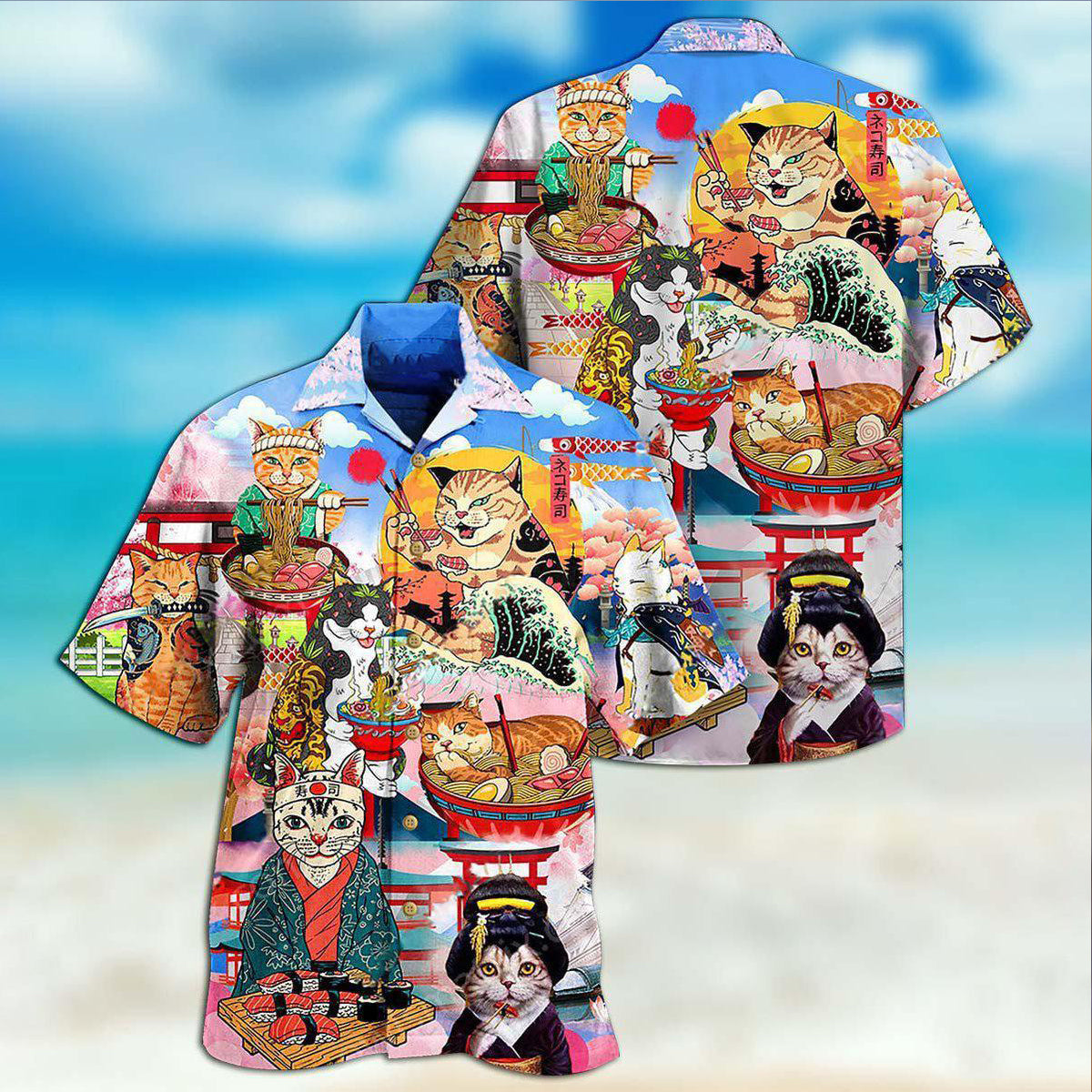 Cat Samurai With Ramen Lovely - Hawaiian Shirt - Reefox