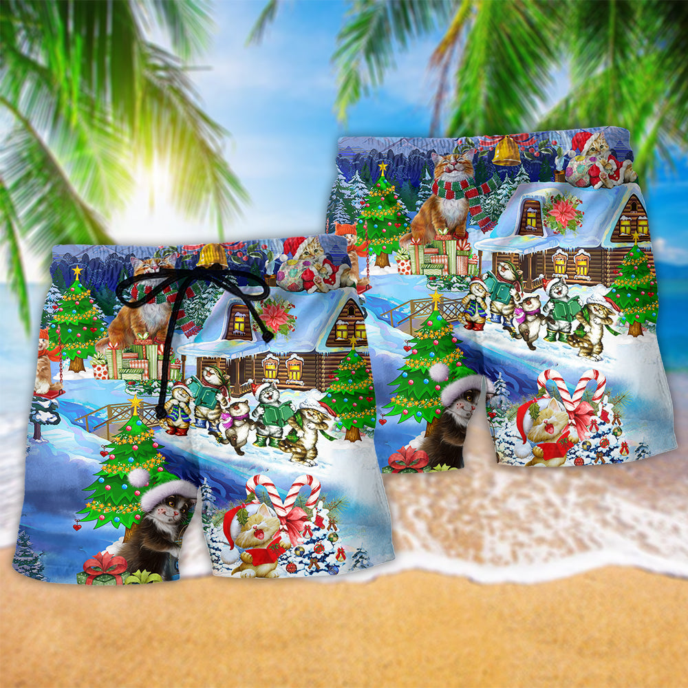 Christmas Cats Santa Love Gift - Beach Short Reefox - Owls Matrix LTD