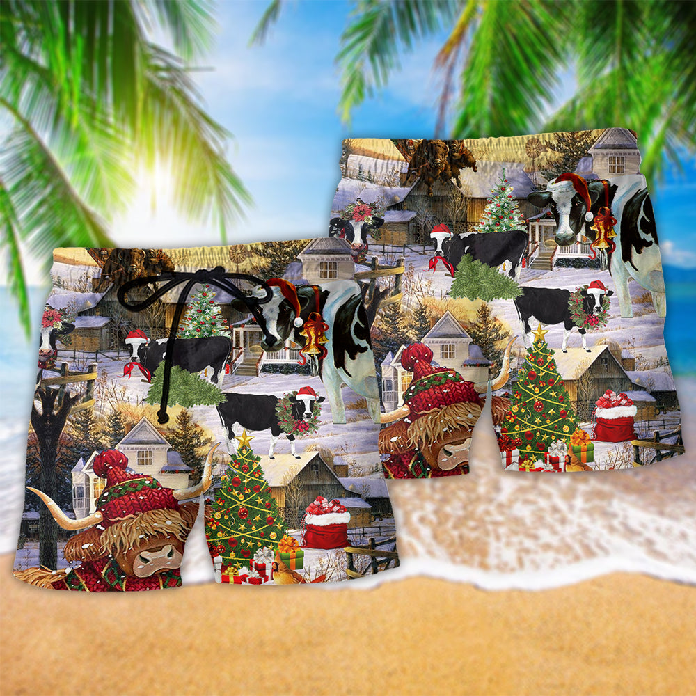 Christmas Cows Love Animals Love Classic Style - Beach Short Reefox - Owls Matrix LTD