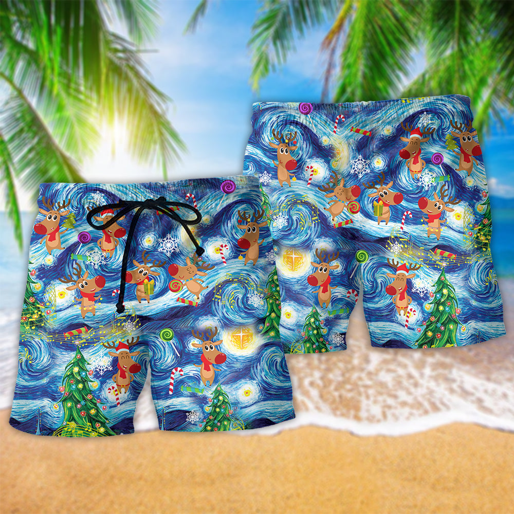 Christmas Dancing Reindeers Happy - Beach Short Reefox - Owls Matrix LTD