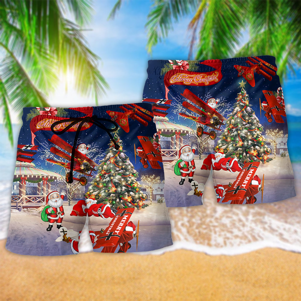 Christmas No Reindeer Any More Santa Loves Airplane - Beach Short Reefox - Owls Matrix LTD