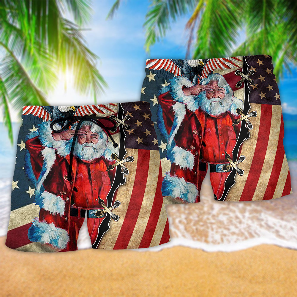 Christmas Patriot Santa Clause - Beach Short Reefox - Owls Matrix LTD