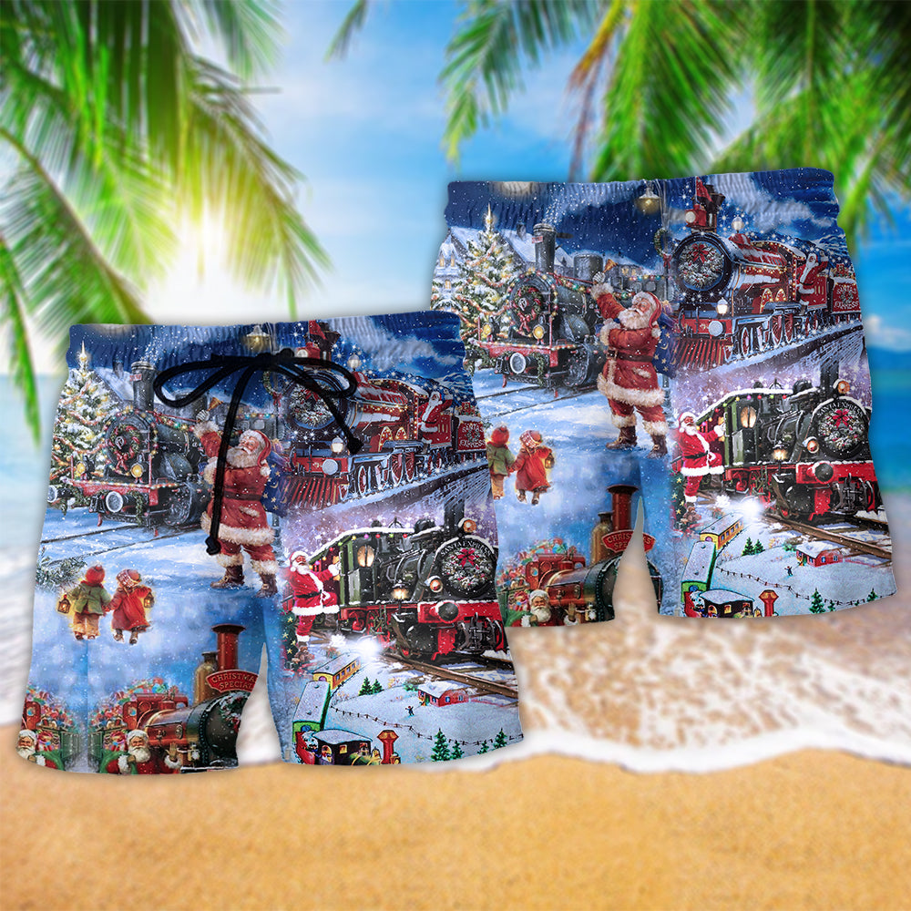 Christmas Santa And Train Happiness - Beach Short Reefox - Owls Matrix LTD