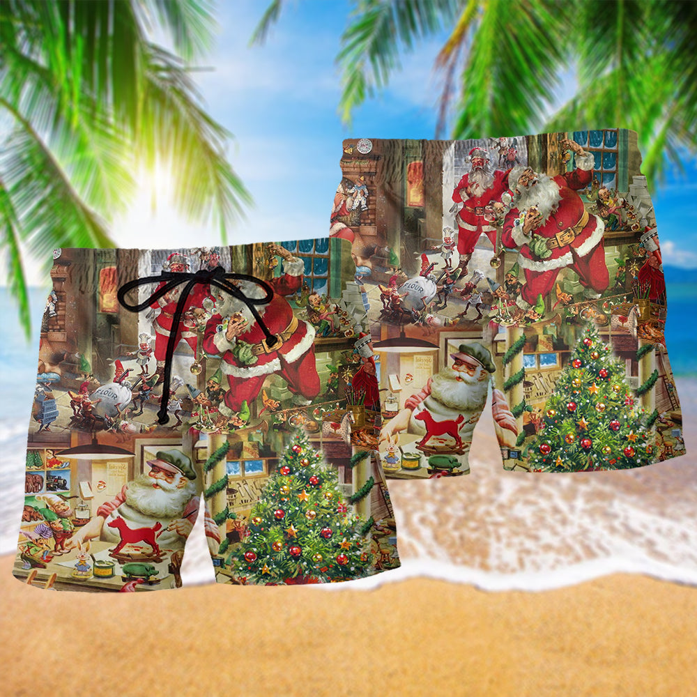 Christmas Santa's Toy Workshop - Beach Short Reefox - Owls Matrix LTD