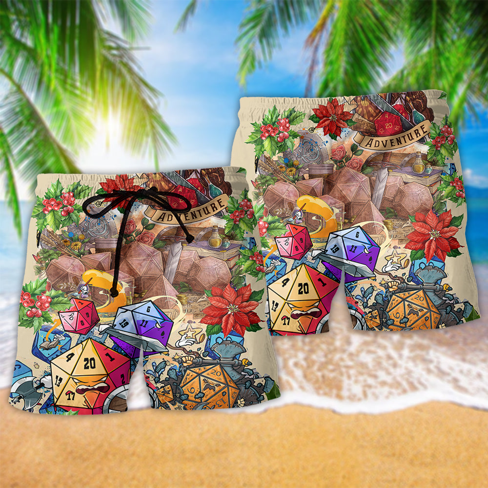 D20 Ready For Adventure Merry Christmas - Beach Short Reefox - Owls Matrix LTD