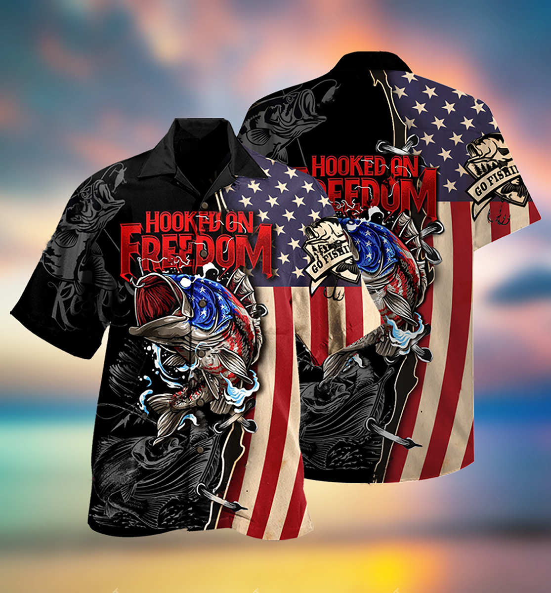 Fishing Hooked On Freedom America Freedom - Hawaiian Shirt - Reefox