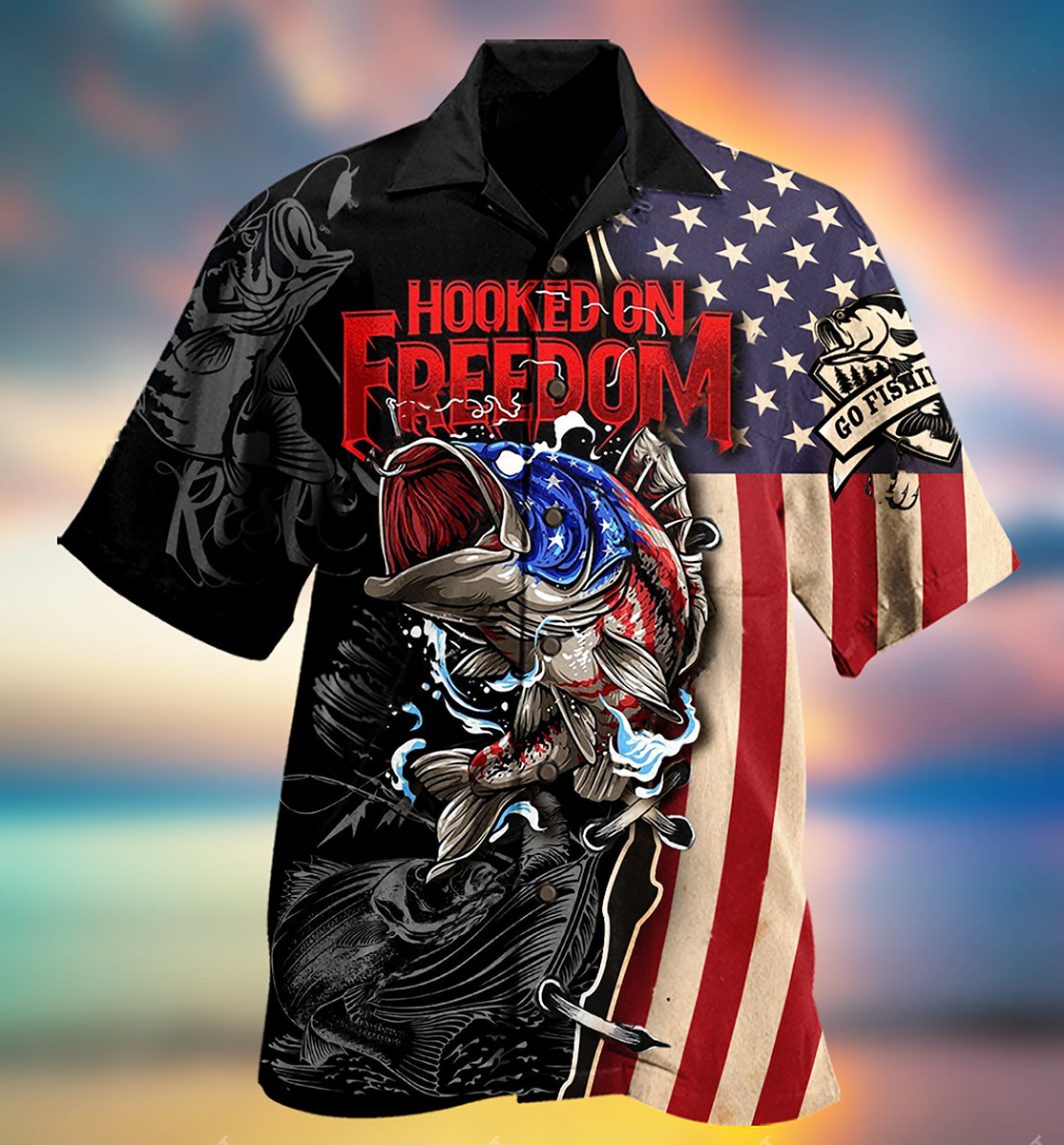 Fishing Hooked On Freedom America Freedom - Hawaiian Shirt - Reefox