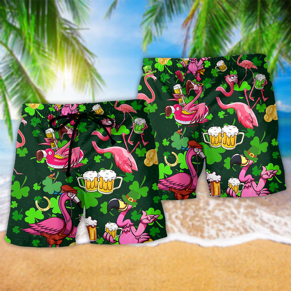 Flamingos Drink Beer Patricks Day Pattern - Beach Short Reefox - Owls Matrix LTD