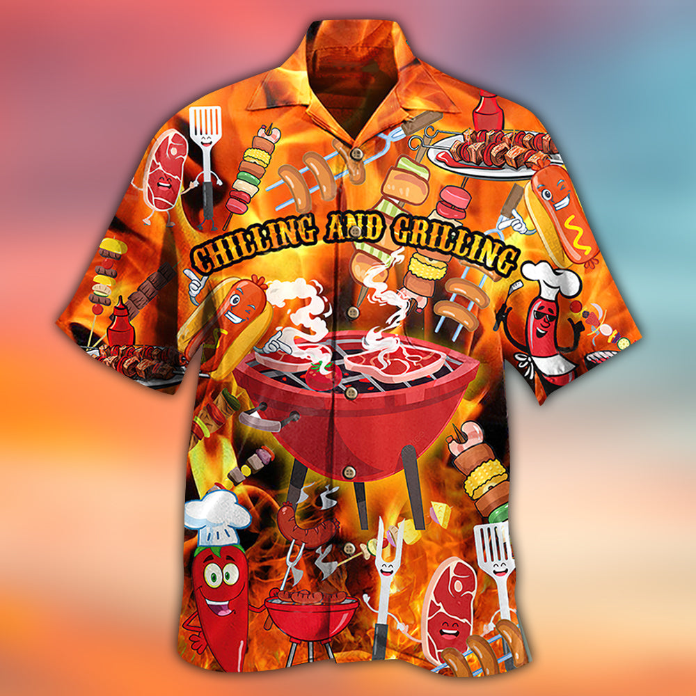 Food Hot Chilling and Grilling BBQ Party - Hawaiian Shirt - Reefox