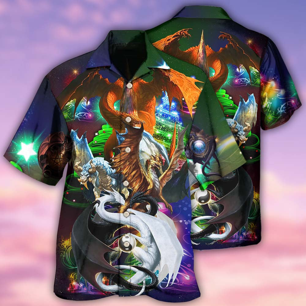 Dragon Black And White Merry Christmas - Hawaiian Shirt - Reefox
