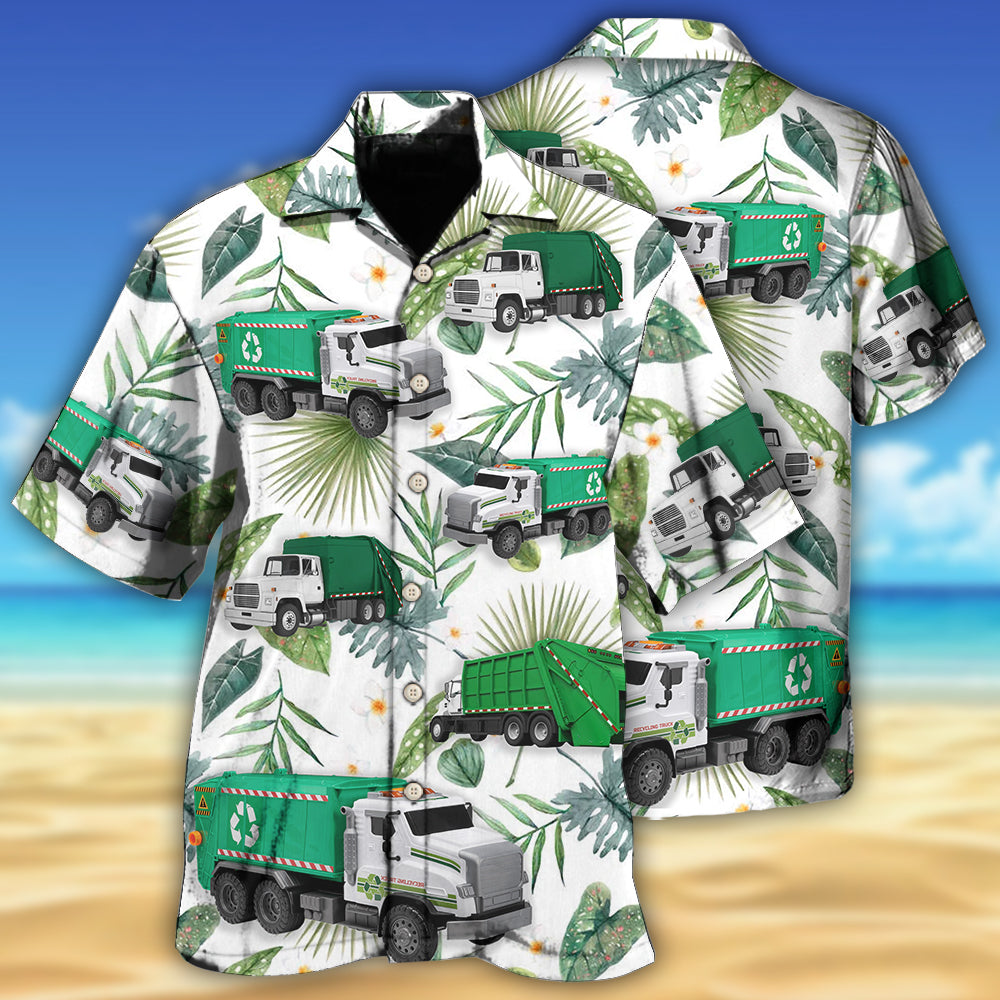 Truck Garbage Truck Tropical Green Leaf - Hawaiian Shirt - Reefox