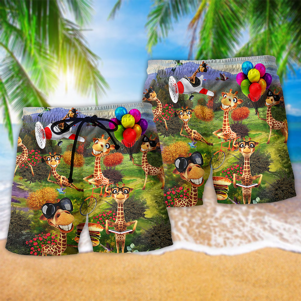Giraffe Smile Happy Funny - Beach Short Reefox - Owls Matrix LTD