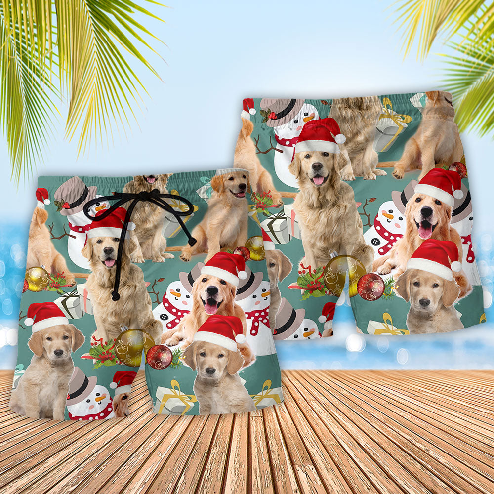 Golden Retriever Merry Christmas Snowman - Beach Short Reefox - Owls Matrix LTD