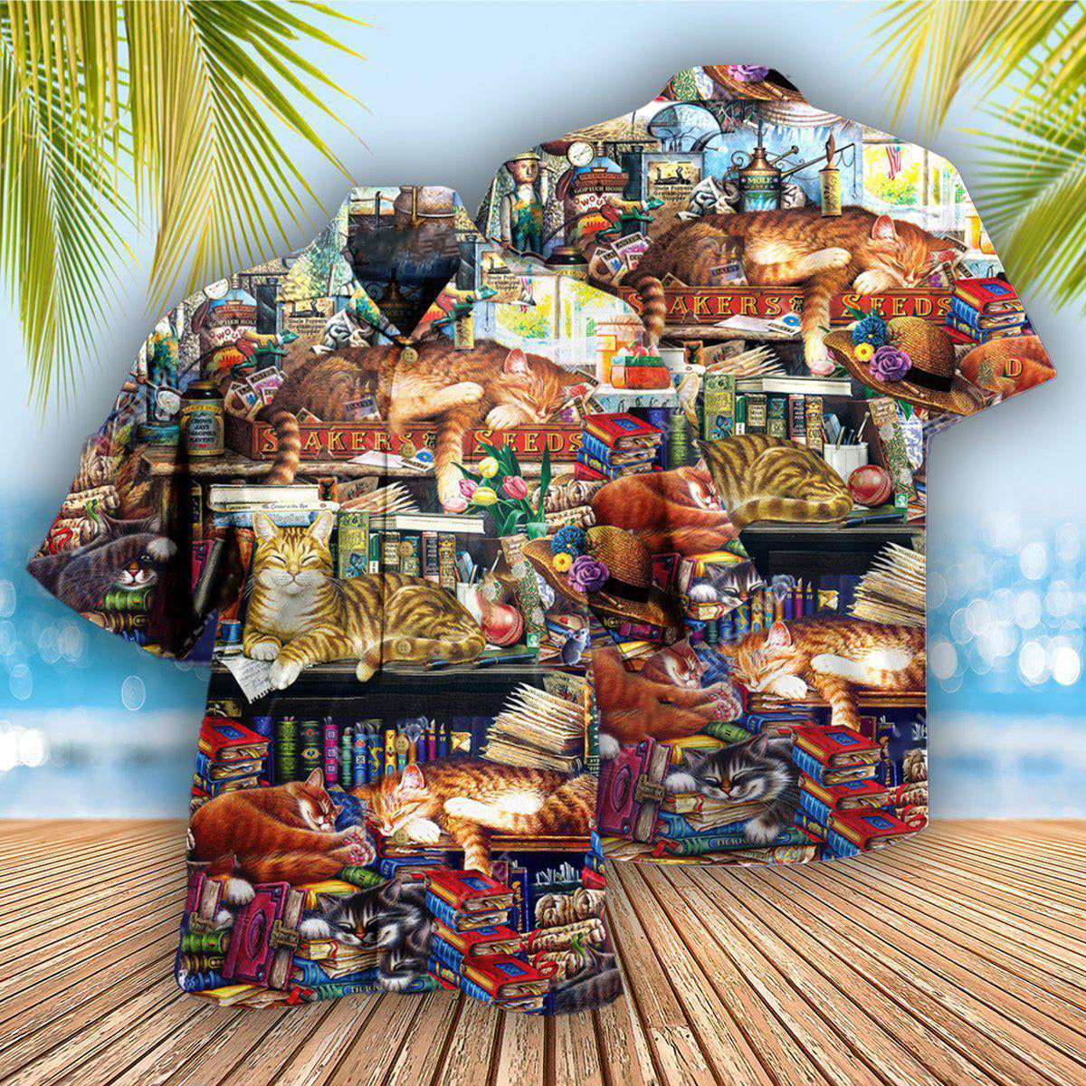 Book Happiness Is A Good Book And A Lovely Cat Sleeping - Hawaiian Shirt - Reefox