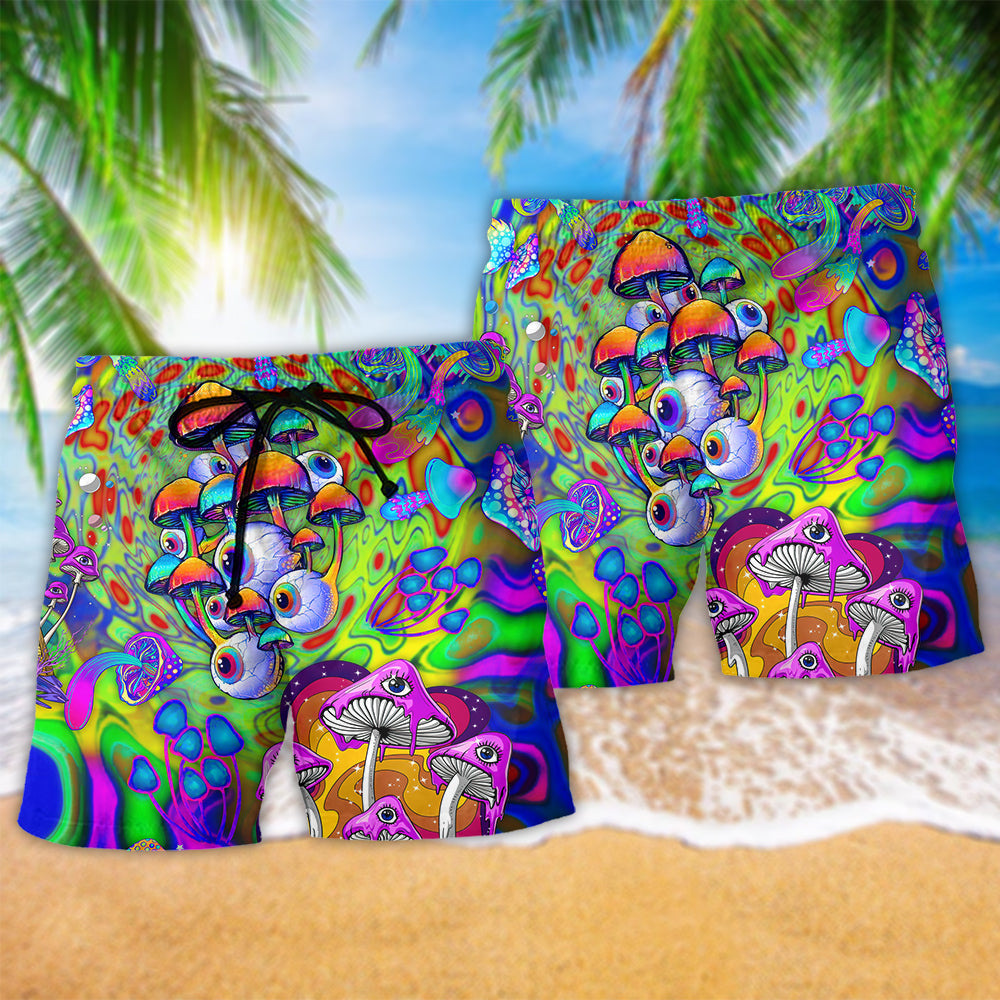 Hippie Mushroom Eyes Color Style - Beach Short Reefox - Owls Matrix LTD