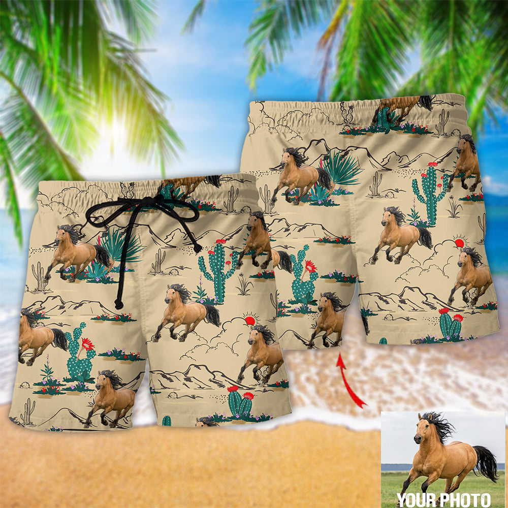 Horse Desert Floral Cactus Custom Photo - Beach Short Reefox - Owls Matrix LTD