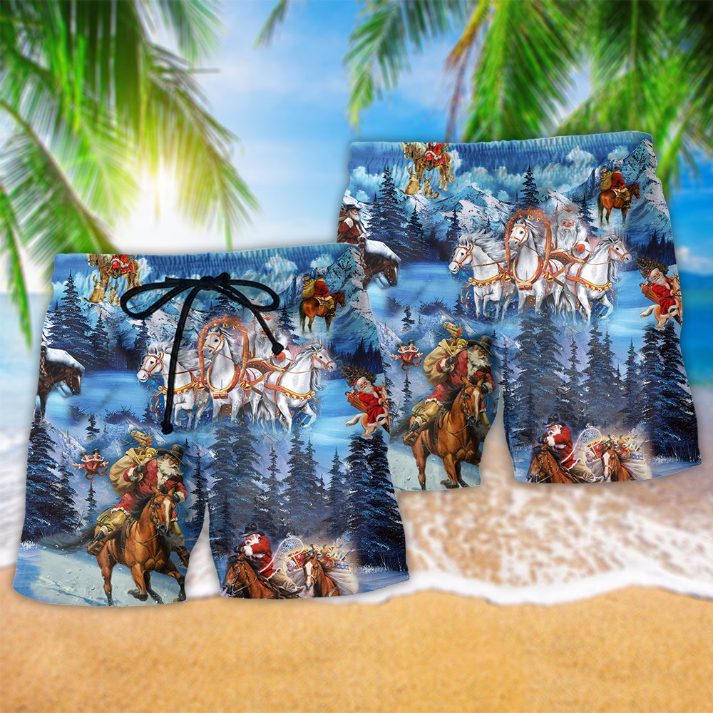 Horse And Santa Love Christmas Cold Weather - Beach Short Reefox - Owls Matrix LTD