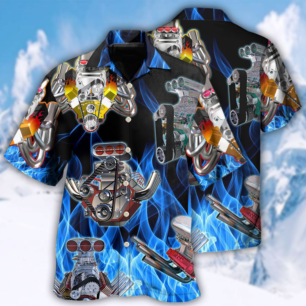 Hot Rod Blue Flame In Black Background - Hawaiian Shirt - Reefox
