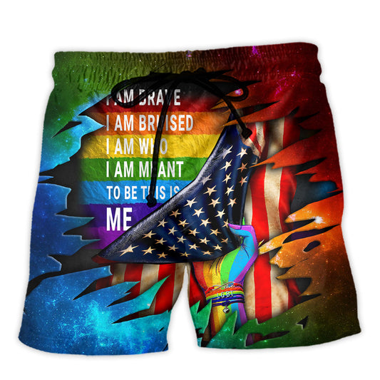 Beach Short / Adults / S LGBT I Am Brave I Am Bruised Cool - Beach Short Reefox - Owls Matrix LTD