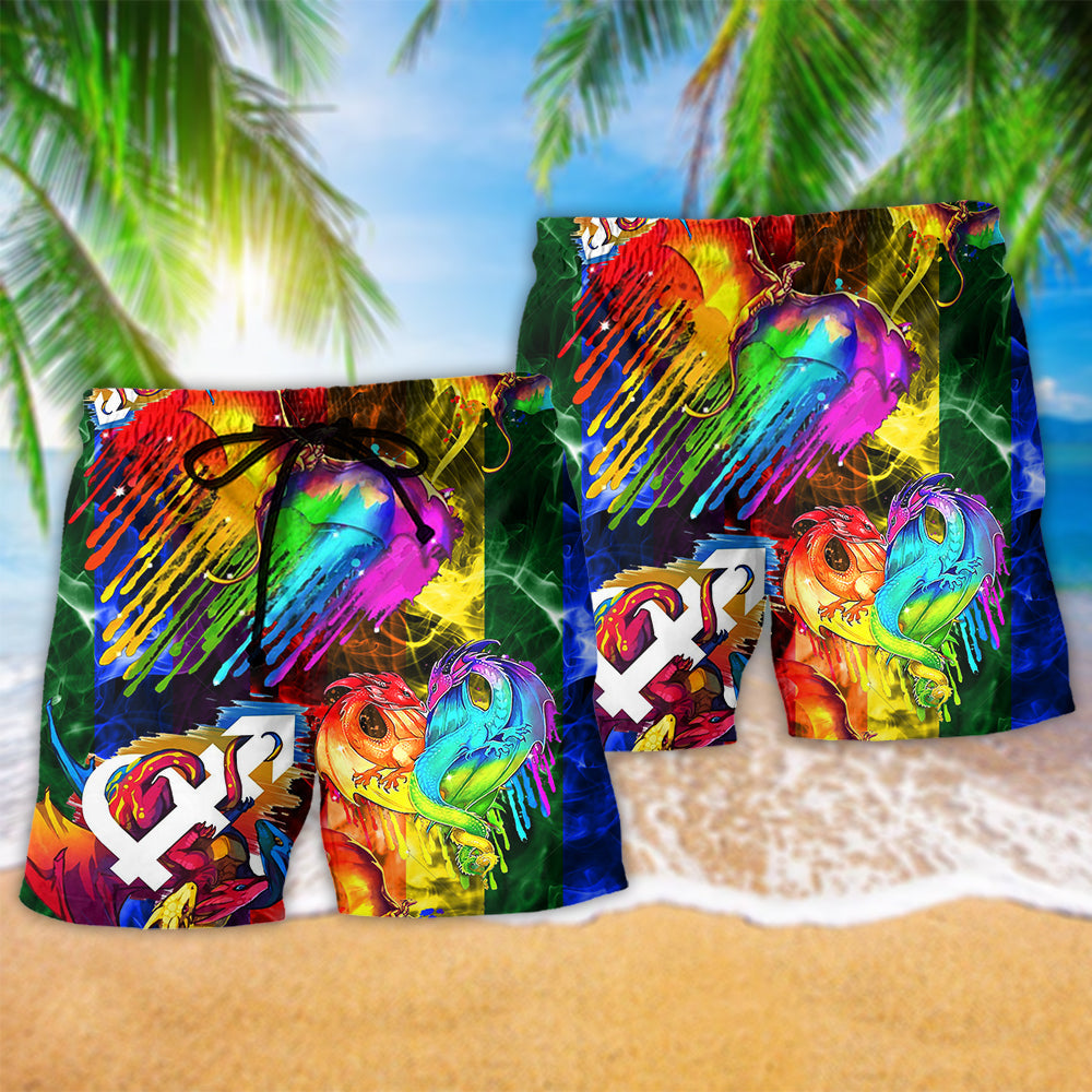 LGBT Dragon Love Life Color - Beach Short Reefox - Owls Matrix LTD