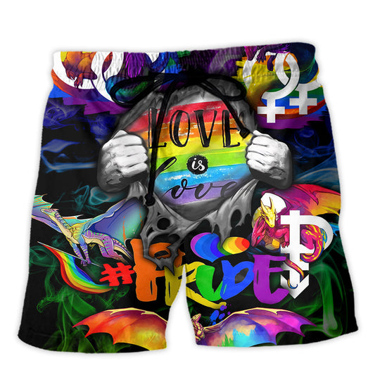 Beach Short / Adults / S LGBT Love Is Love Pride Hand - Beach Short Reefox - Owls Matrix LTD