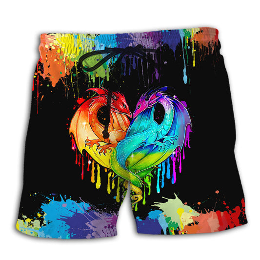 Beach Short / Adults / S LGBT Pride Dragon Colorful - Beach Short Reefox - Owls Matrix LTD