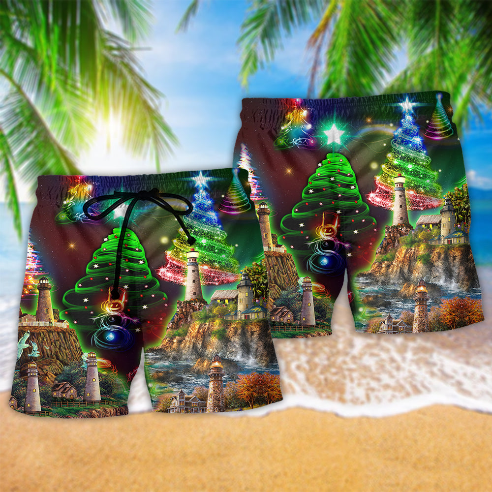 Lighthouse Merry Christmas Happy - Beach Short Reefox - Owls Matrix LTD
