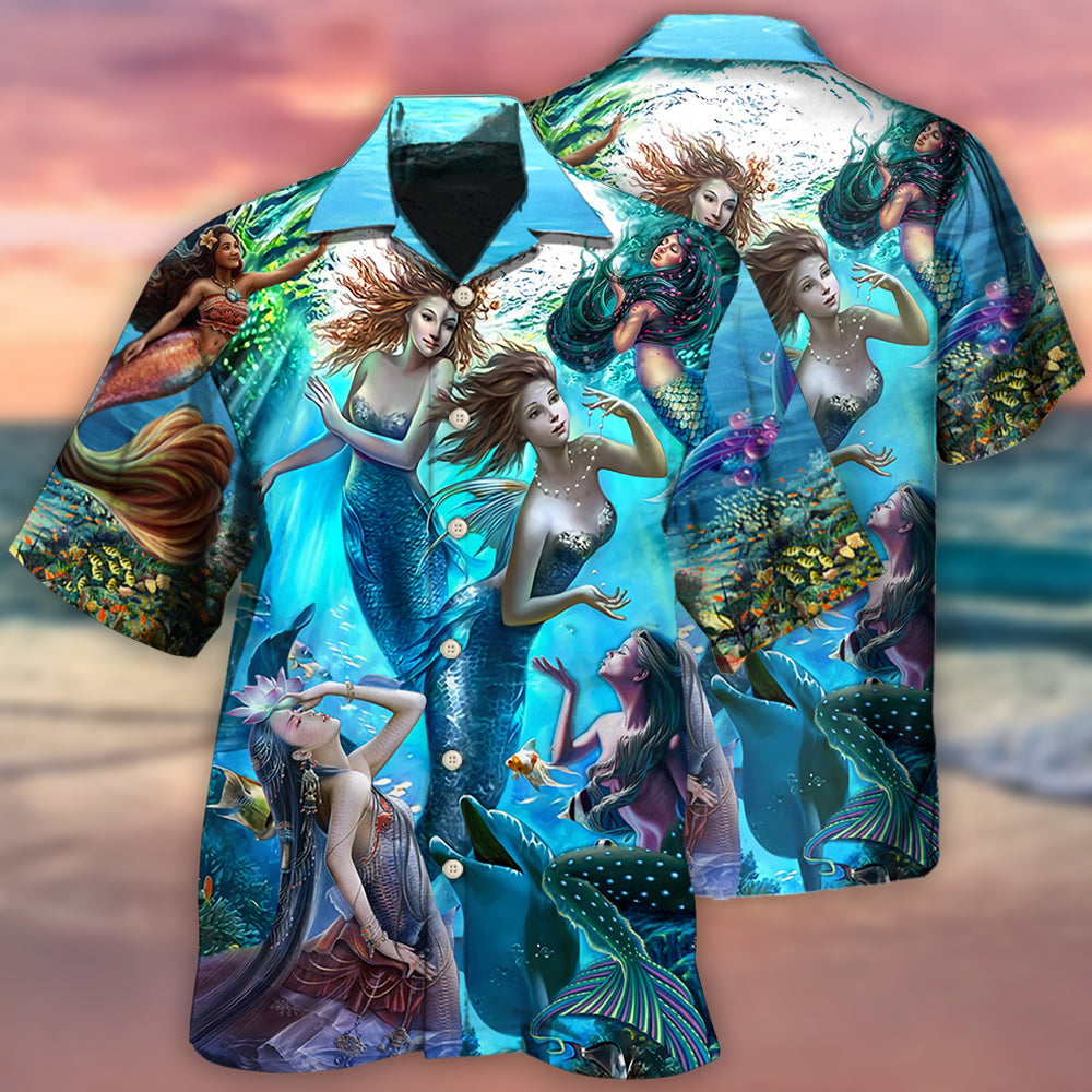 Mermaid Dolphin Fresh Blue Ocean - Hawaiian Shirt - Reefox